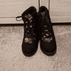 Black  (Sherpa) Wedge Bootie w/ side zipper